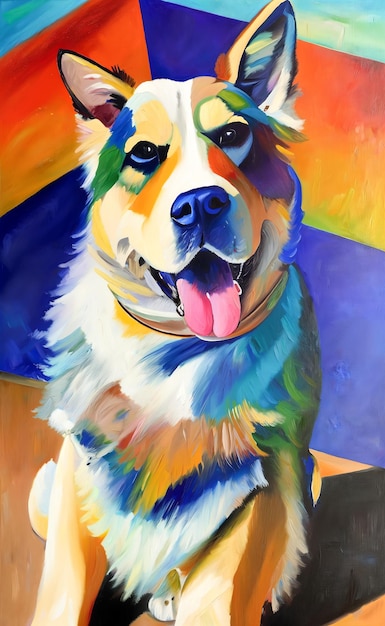 Artistic oil paintingDog portraitLarge brush strokes