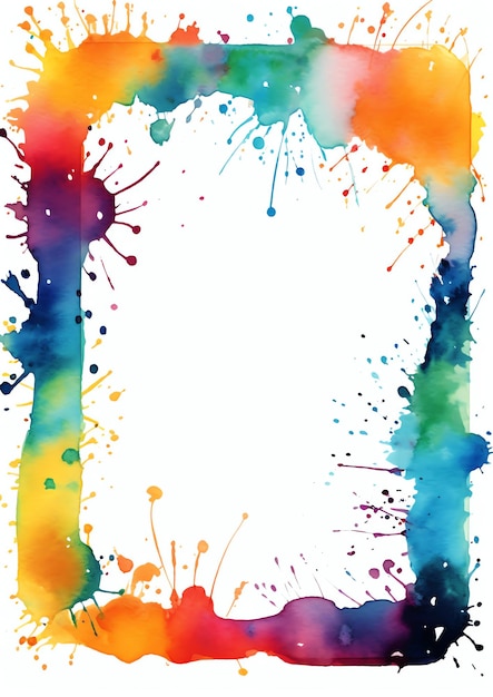 Photo artistic paint splatter frame watercolor border on white background