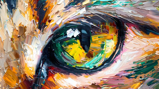 Photo artistic painting of the beautiful eye of a cat in closeup view