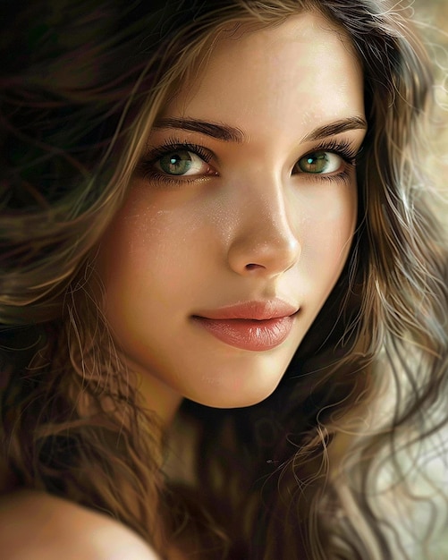 Artistic portrait of a calm pretty young woman in soft warm colors