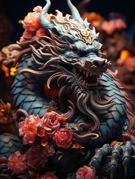 Artistic Portrait of Chinese Zodiac Dragon Statue