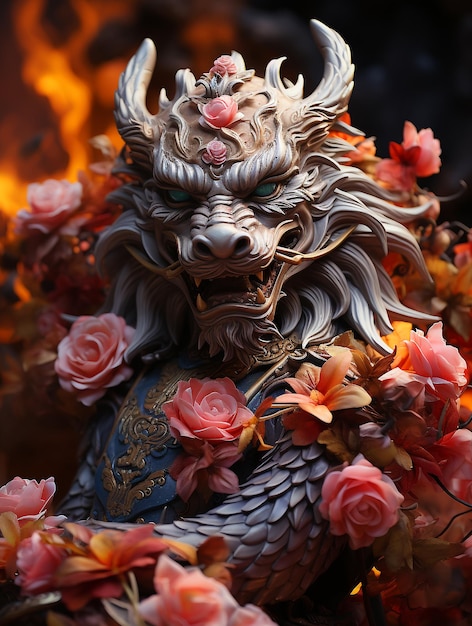 Artistic Portrait of Chinese Zodiac Dragon Statue