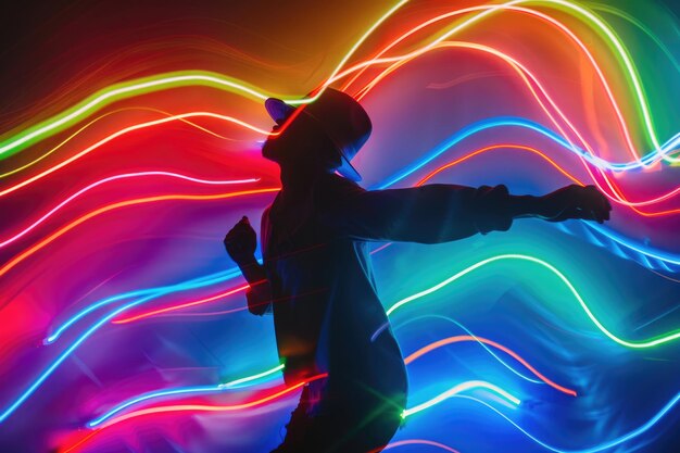 Photo artistic portrait of man dancing in neon lights