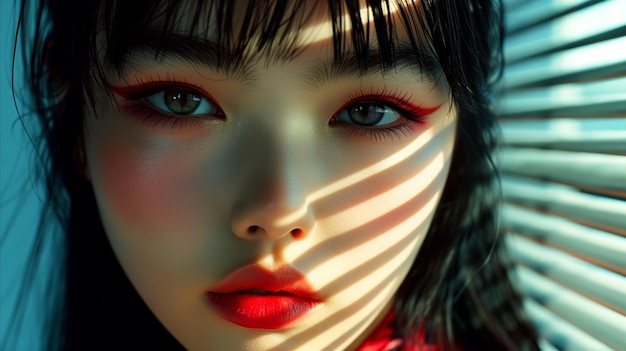 Artistic portrait of a woman with shadows on her face in high resolution