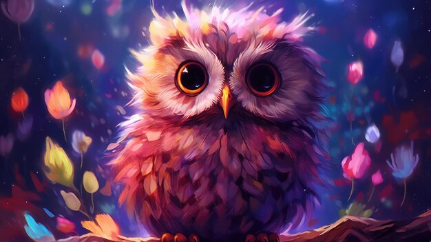 Artistic portrayal of a cute owl in its natural habitat