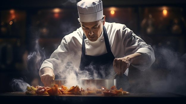 Фото Художественные изображения шеф-повара, изготавливающего кулинарные изысканности