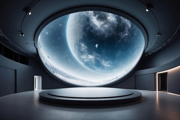 Photo artistic projections in a planetarium mockup with blank white empty space for placing your design