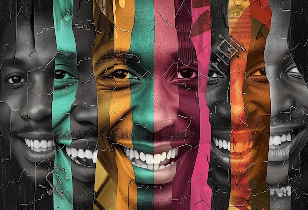 Artistic Puzzle Portrait with Multiple Faces Diversity and Unity Concept