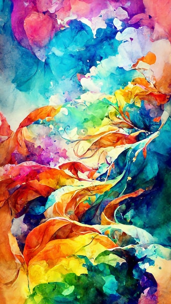 Artistic rainbow colors splash watercolor background Bright 3D illustration