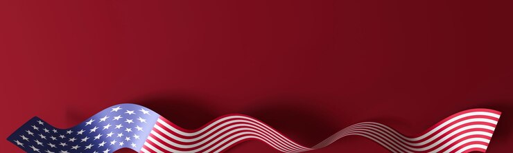 Artistic rendering of the American flag elegantly styled as a ribbon on dark red background perfect for national holidays patriotic events or advertising campaigns Banner with copy space 3D