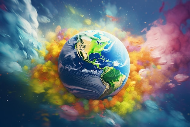 An artistic rendering of Earth with swirling cloud 00182 03