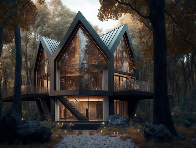 An artistic rendering of a house in the woods Generative AI