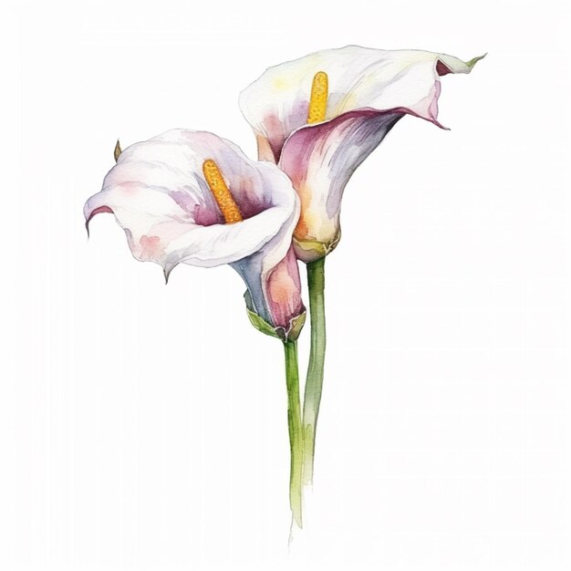 Foto rappresentazione artistica di una fioritura di calla in acquerello