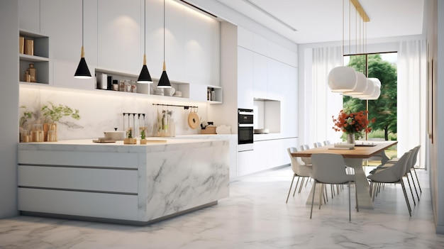 An artistic representation of an evening kitchen with a touch of contemporary elegance