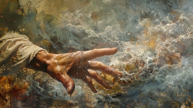 Artistic representation of hands and water