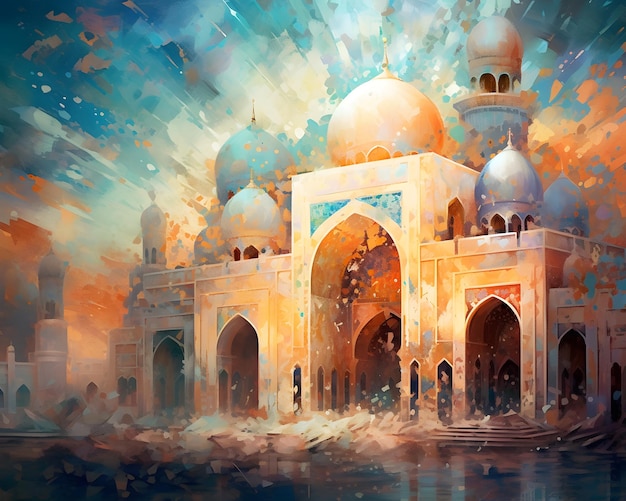 Photo an artistic representation of the islamic golden age in the style of textured impressionism