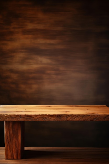 사진 흐릿한 주변을 가진 선반에 위치한 중간 나무로 만든 빈 테이블 의 예술적 표현 ai 생성 일러스트레이션