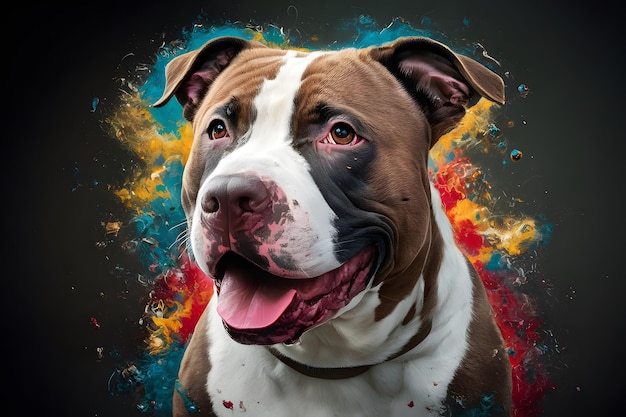 Photo artistic representation pitbull image portrayed with colorful art