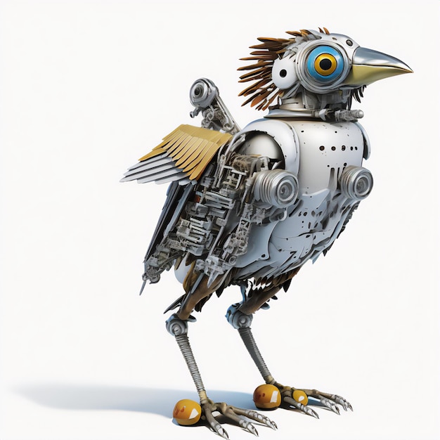 Photo artistic representation of a robot bird in white background