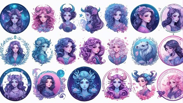 Artistic representation of zodiac girl characters and magical creatures fantasy art concept