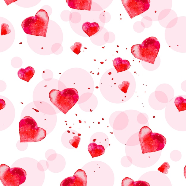 Artistic seamless pattern with watercolor hand drawn hearts isolated on white background. Paint drawing. Good for Valentine day card design, package paper. Love and romantic theme.