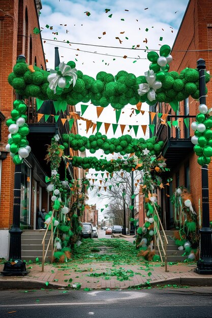 An artistic shot of St Patrick's Day decorations in a city