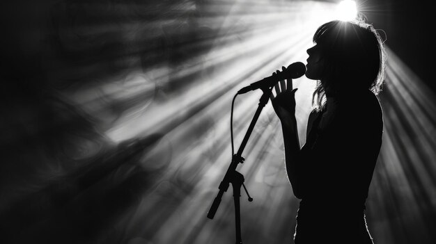 Artistic silhouette of a singer in a spotlight their shadowy figure expressing the soulful depth of their musical performance