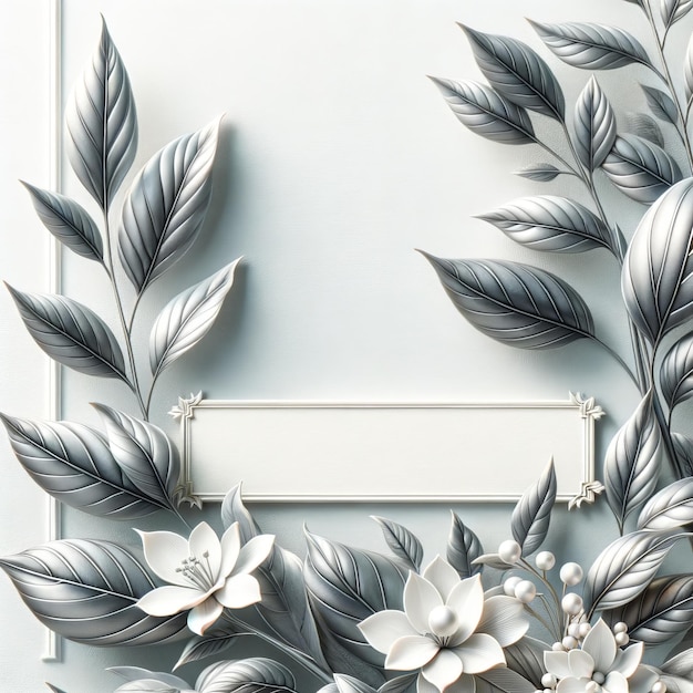 Artistic Silver Foliage and Blooms with Empty Banner