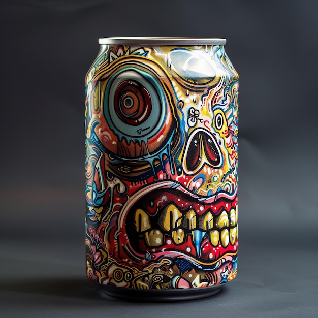 Photo artistic soda can with colorful abstract graffiti perfect for modern art and design concepts
