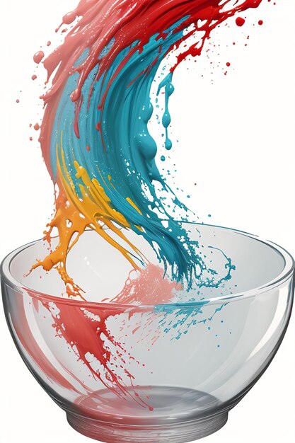 Foto splash artistico dipingere una ciotola di vernice con un splash di rosso e blu