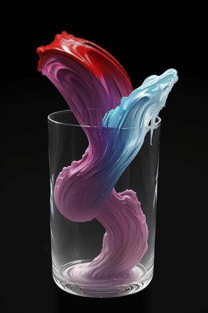 Photo artistic splash paint a glass with a liquid swirl in it on a black background