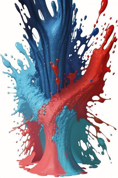 アーティスティック・スプラッシュ 白い背景に赤と青の塗料を塗る