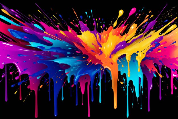 Photo artistic splatter of neon paint drops in a lively colorstreaked pattern