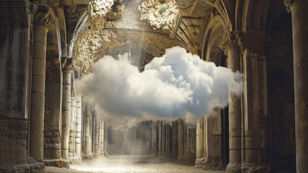Художественный сюрреалистический концептуальный образ, представляющий облако, запертое в древнем генеративном Ай