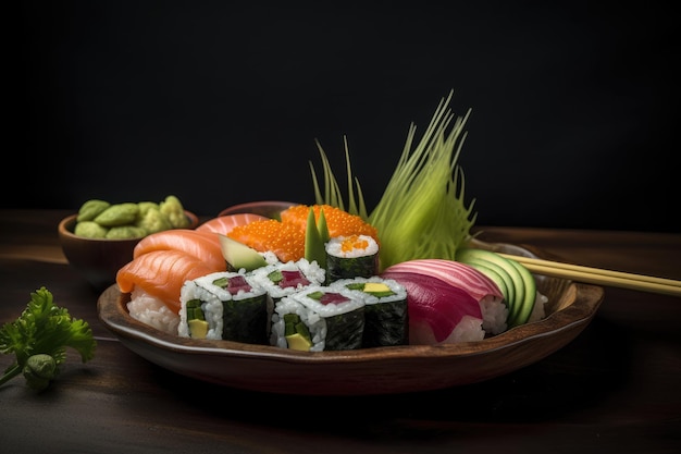 芸術的な寿司新鮮なカラフルで食欲をそそる生成 IA