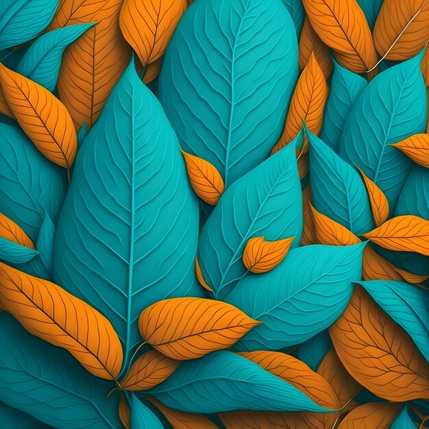 Artistic teal and orange leaves background design banner