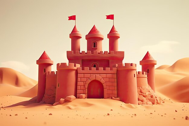 an artistic toy castle on sand of desert in the style of rendered in cinema4d