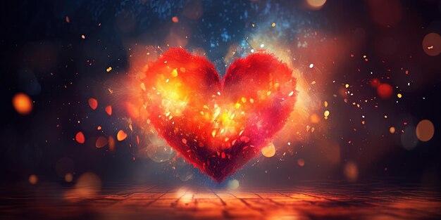 Photo artistic of a vibrant exploding heart against a soft bokehlighted background