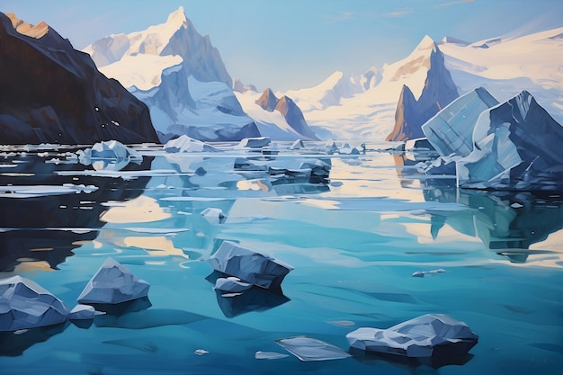 Artistic Vision Icebergs Afloat in Tranquil Waters Generative by Ai