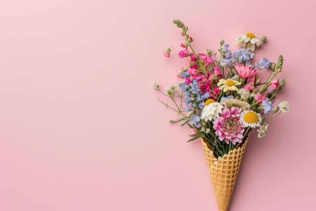 Artistic Waffle Cone Displaying Handcrafted Wildflowers