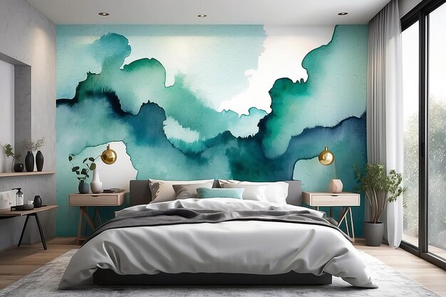 Photo artistic watercolor accent wall