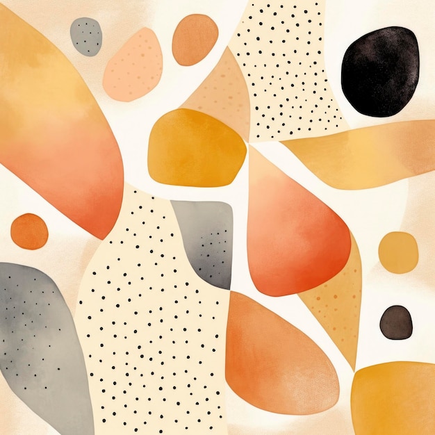 Artistic watercolor designs with beige and beige background in the style of dotted multiple bold lines playful shape