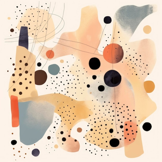 artistic watercolor designs with beige and beige background in the style of dotted multiple bold lines playful shape