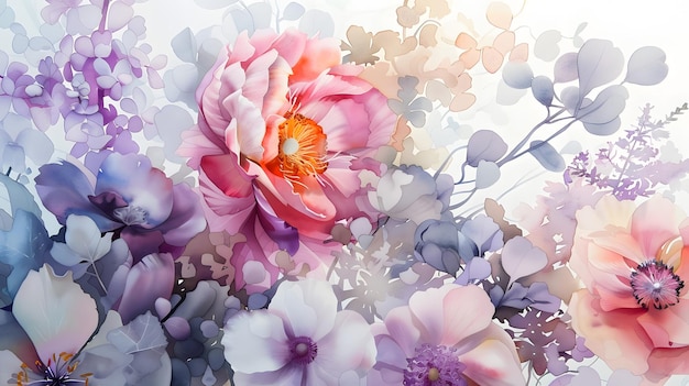 Artistic Watercolor Flowers on Textured Background