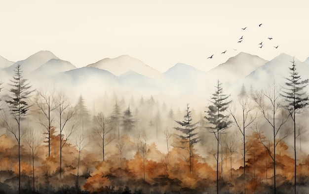 Artistic Watercolor Wallpaper with Forest Scenes