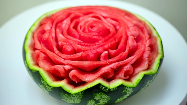 Artistic Watermelon Carving Stunning Stock Photos of Roses Carved from Watermelon Fruit Carving