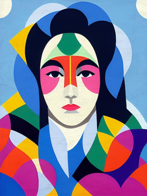 artistic woman portrait mid century modern painting