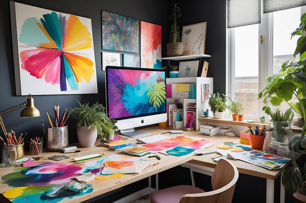 Foto artistic workspace ontwerp een creatieve studio met een artistieke en levendige sfeer