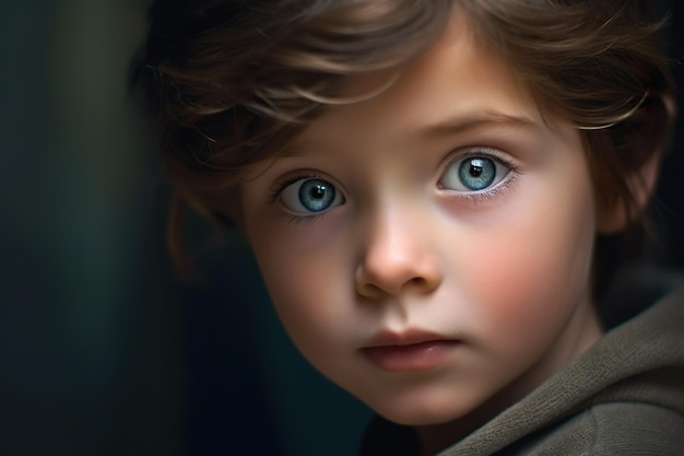 Artistiek portret en mooie illustratie van een jonge jongen met blauwe ogen gemaakt met generatieve ai