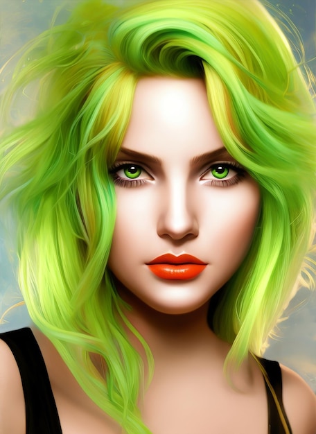 Foto artistiek portret van een mooie vrouw met groen haar